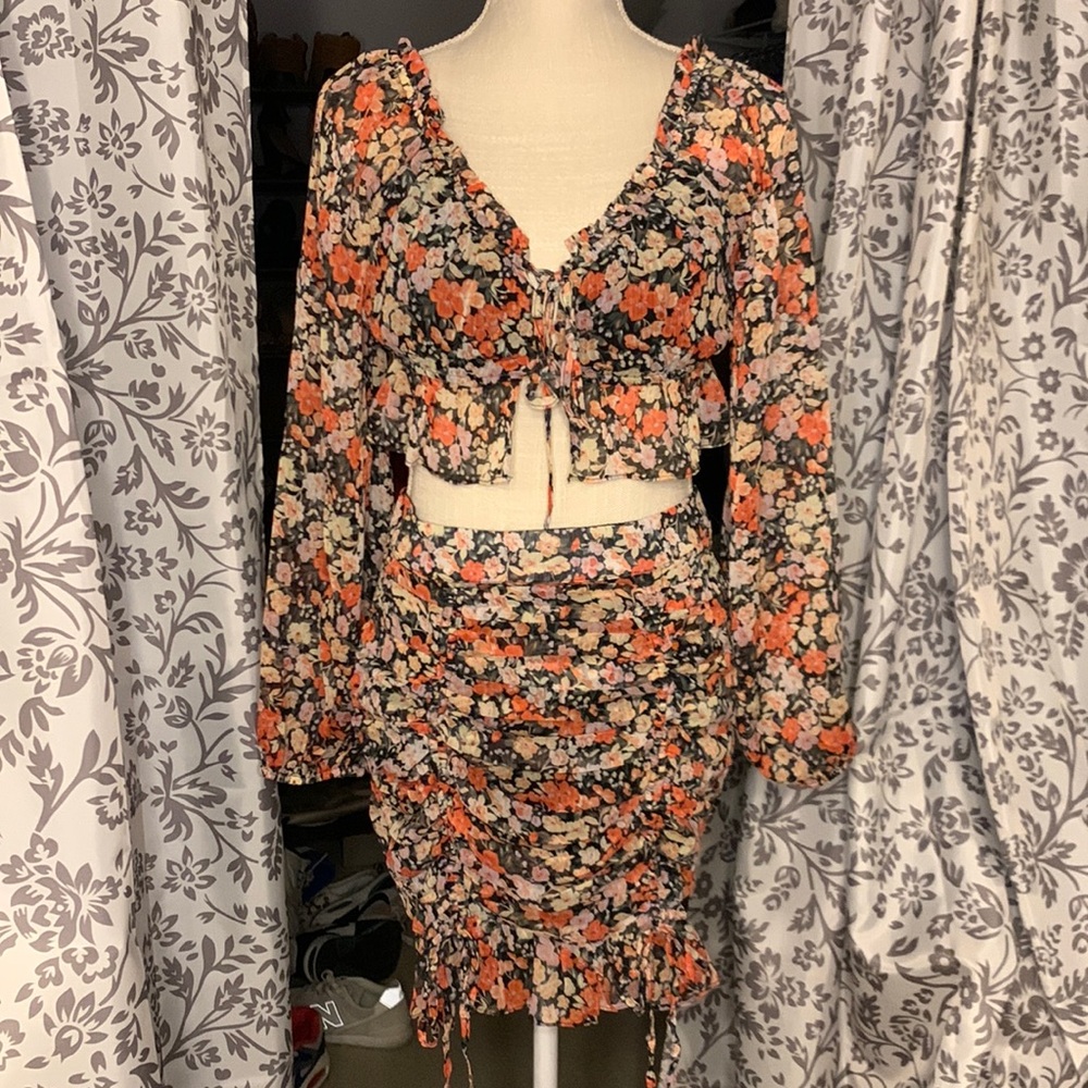 Two piece cropped top and skirt